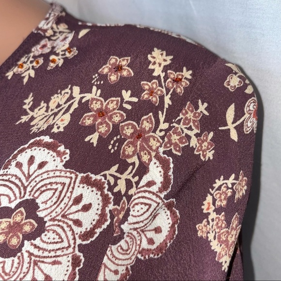 Quizz Bazaar top flowy floral boho burgundy top SZ L lace detailing blouse - Picture 4 of 11